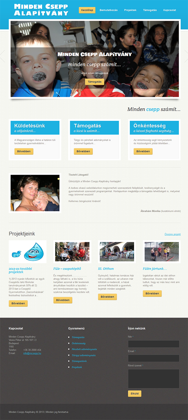 Reszponzív honlap a Minden Csepp Alapítványnak